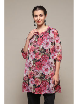 Biba - Pink Polyester Straight Printed Top