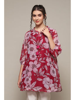 Biba - Berry Polyester Straight Printed Top