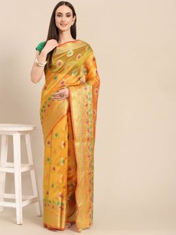 Odette - Mustard Woven Organza Saree with Unstitched Blouse