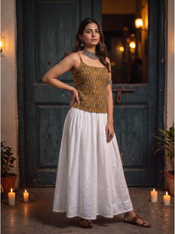 The Suitable - Mustard Jalwa Pure Cotton Features An Adjustable Lace - Up Back