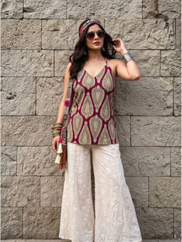 The Suitable - Red Kashish Pure Cotton Printed Halter Smocked Back Top