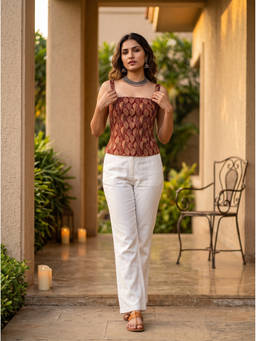 The Suitable - Maroon Shola Pure Cotton Leafline Tie-Back Top