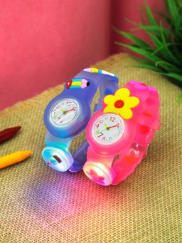 Stol'N - Creative Designed with LED Light Analogue Wrist Watch-Blue, Pink (Pack of 2)