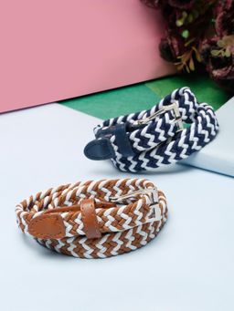 Stol'N - Braid Design Stretchable & Adjustable Belts - Brown, Blue (Pack of 2)