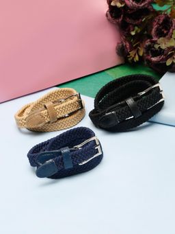 Stol'N - Braid Design Stretchable & Adjustable Belts - Brown, Blue & Black (Pack of 3)