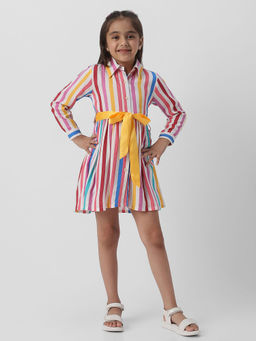 Nautinati - Girls Striped Multicolour Shirt Dress (Set of 2)