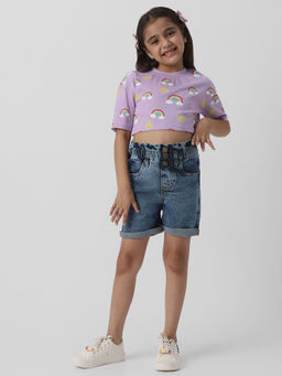 Nautinati - Girls Cotton Crop Top and Denim Shorts (Set of 2)