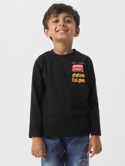 Nautinati - Black Boys Cotton Graphic Printed T-Shirt