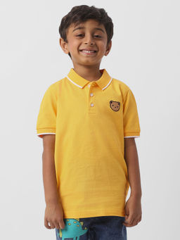 Nautinati - Yellow Boys Cotton Bear Badge Detail Polo T-Shirt