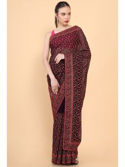 Soch - Women Purple Georgette Floral Saree with Unstitched Blouse