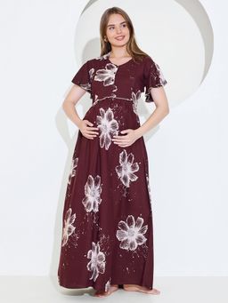 Quira - Long Maroon Maternity Nighty