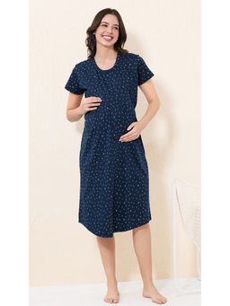 Quira - Women Hosiery Printed Blue Maternity Nighty