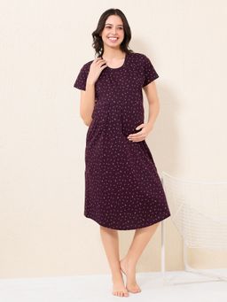 Quira - Women Hosiery Printed Purple Maternity Nighty