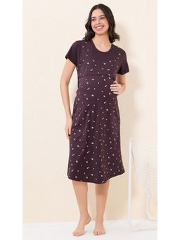 Quira - Women Hosiery Printed Maternity Mauve Nighty