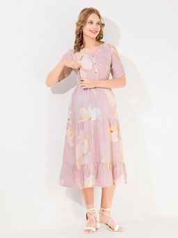 Quira - Knee-Length Long Pink Maternity Dress