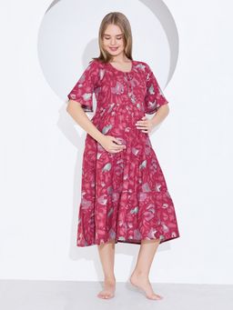 Quira - Short Maroon Maternity Dress