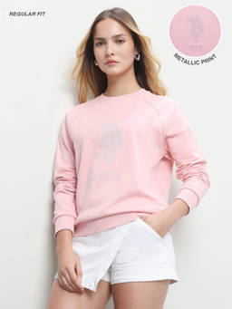 U.S. POLO ASSN. - Women Pink Casual Regular Fit Sweatshirt