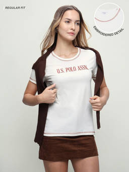 U.S. POLO ASSN. - Women White Embroidered Cotton T-Shirt