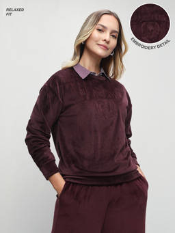 U.S. POLO ASSN. - Purple Women Brand Embroidered Relaxed Fit Sweatshirt