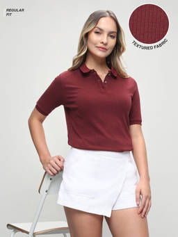 U.S. POLO ASSN. - Women Textured Vertical Striped Regular Fit Polo Shirt