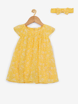 Creative Kids - Baby Girl Yellow All-Over Print Romper Dress with Headband (Set of 2)