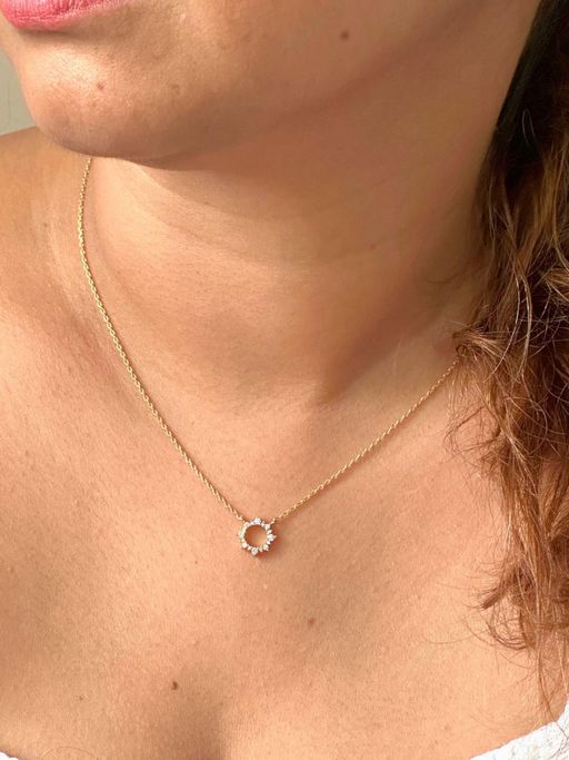 LuxeVogue 925 Sterling Silver 18K Gold Plated White Stone Twinkle Circle Pendant Necklace