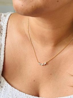LuxeVogue - 925 Sterling Silver 18K Gold Plated White Stone Sparkling CZ Necklace