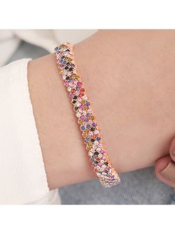 Zavya - 925 Sterling Silver Radiant Multicolor Rose gold-Plated Kada Bracelet