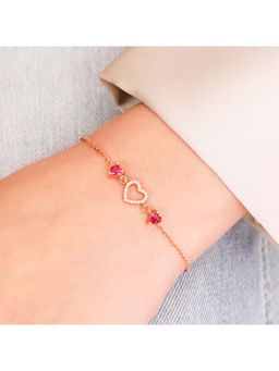 Zavya - 925 Sterling Silver Rose Gold-Plated Red Stone Adjustable Chain Bracelet