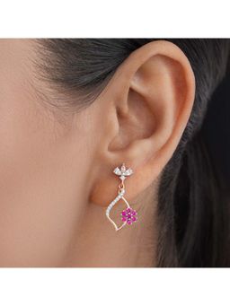 Zavya - 925 Sterling Silver Sparkling Petals Pink Stone Earrings
