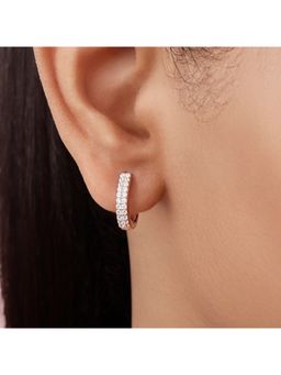 Zavya - 925 Sterling Silver V-Edge Pave Hug White Stone Hoop Earrings