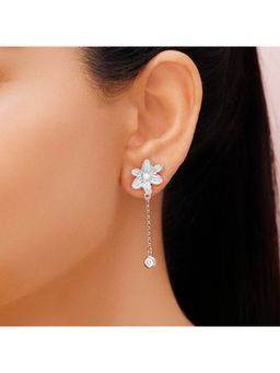 Zavya - 925 Sterling Silver Blue Floral Rhodium-Plated Drop Earrings