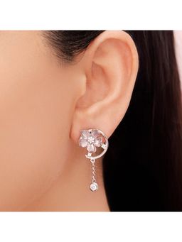 Zavya - 925 Sterling Silver Lavender Bloom Rhodium-Plated Drop Earrings