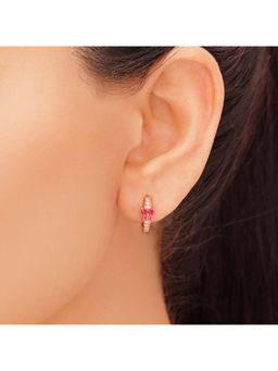 Zavya - 925 Sterling Silver Gold-Plated Pink Stone Blossom Hoop Earrings