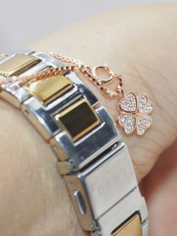 LuxeVogue - 925 Sterling Silver 18K Rose Gold Plated Lucky Flower Watch Charm