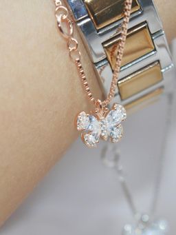 LuxeVogue - 925 Sterling Silver 18K Rose Gold Plated Dancing Wing Watch Charm