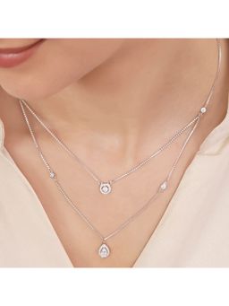 Zavya - 925 Sterling Silver Radiant White Stone Rhodium Plated Layered Necklace