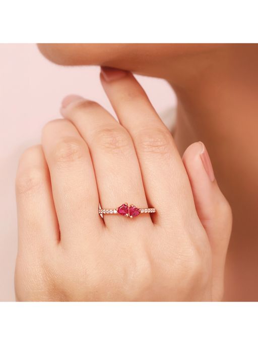 Zavya 925 Sterling Silver Pink Stone Twin-Band CZ Adjustable Ring