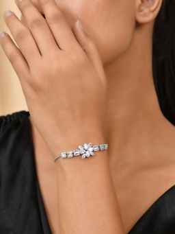 Silvermerc Designs - White Stone Silver Floral Charm Bracelet