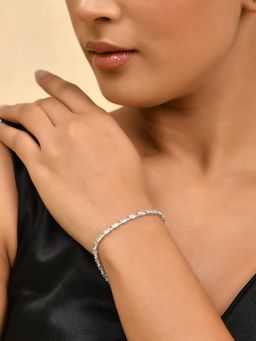 Silvermerc Designs - White Stone Silver-Plated Baguette-Cut CZ Bracelet