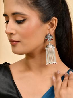 Silvermerc Designs - Oxidised Red Stone Jhumkas Earrings
