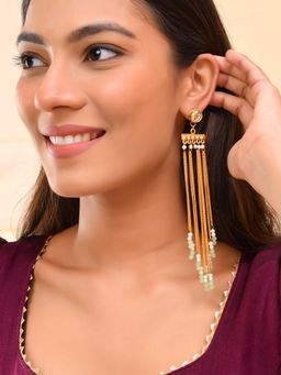 Silvermerc Designs - White Stone Gold Plated Tassel Drop Earrings