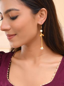 Silvermerc Designs - Bridal Gold and White Pearl Floral Drop Earrings