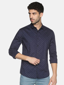 SHOWOFFFF - Mens Casual Navy Blue Slim Fit Full Shirt