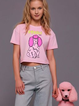 CHERRY CRUMBLE BY NITT HYMAN - Pink Digital & Flock Printed Cotton Girls T-shirt