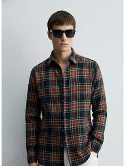 MISCHIEF MONKEY - Brushing Checked Shirt Navy Blue