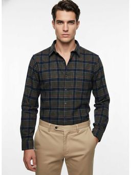 MISCHIEF MONKEY - Brushing Checked Shirt Olive