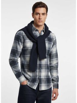 MISCHIEF MONKEY - Brushing Checked Shirt Navy Blue