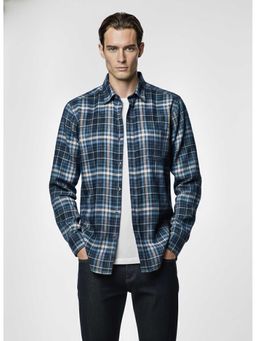 MISCHIEF MONKEY - Brushing Checked Shirt Navy Blue