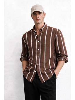 MISCHIEF MONKEY - Printed Stripe Shirt Brown